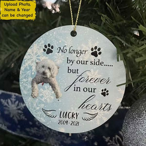 No Longer By Our Side But Forever In Our Hearts Dog Ornament - Personalized Ceramic Ornament