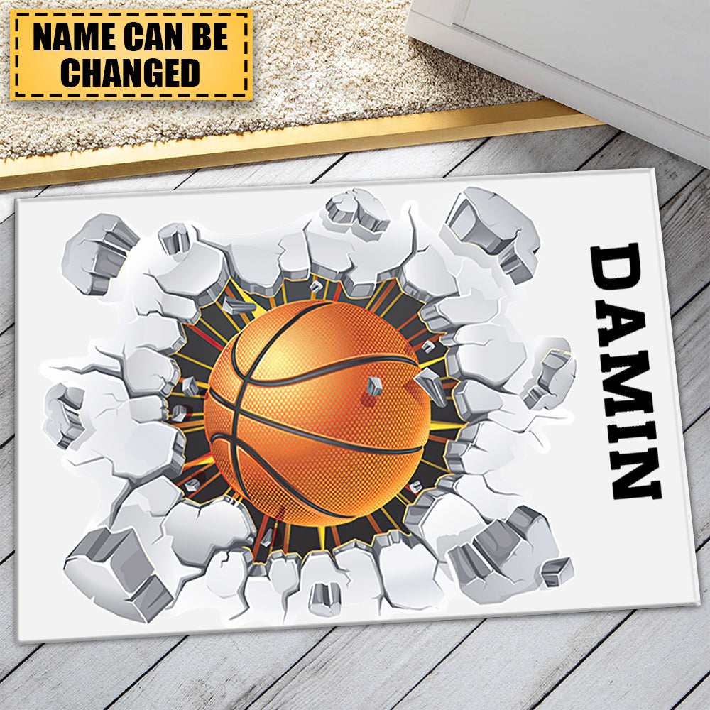 Personalized Basketball White Printed Doormat