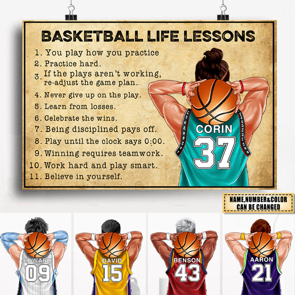 Custom Personalized Motivational Basketball Life Lessons Poster, Vintage Style