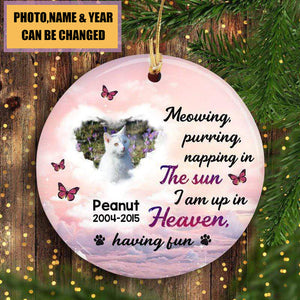 Cat Memorial Up In Heaven Personalized Cat Photo Decorative Memorial Ornament (Porcelain)
