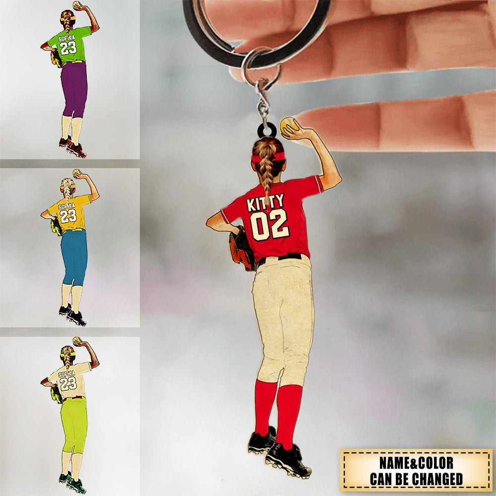 Personalized Baseball/Softball Girl Pitcher Acrylic Keychain