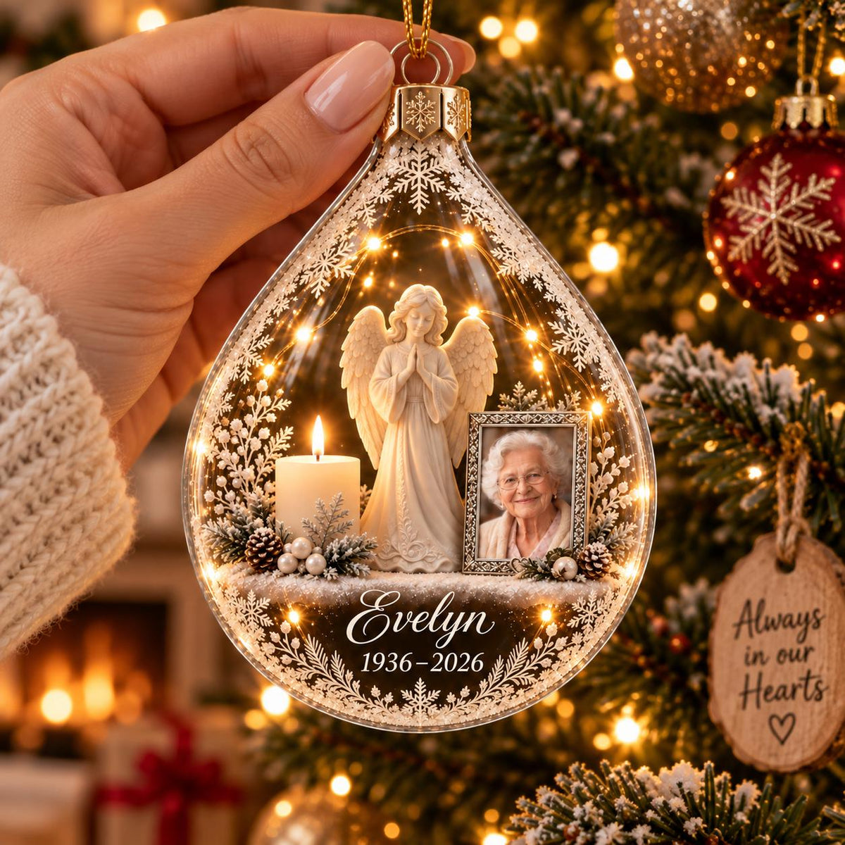 Personalized Memorial Photo Acrylic Ornament, Angel Christmas Keepsake