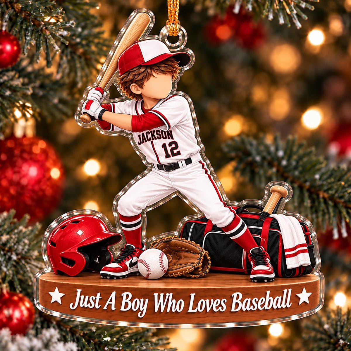 Personalized Baseball Boy Ornament, Custom Name & Number Christmas Gift