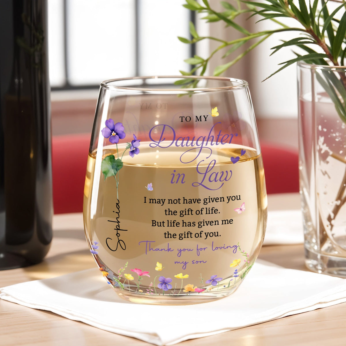 To My Daughter In Law, Stemless Wine Glass, Gift For Daughter-in-law