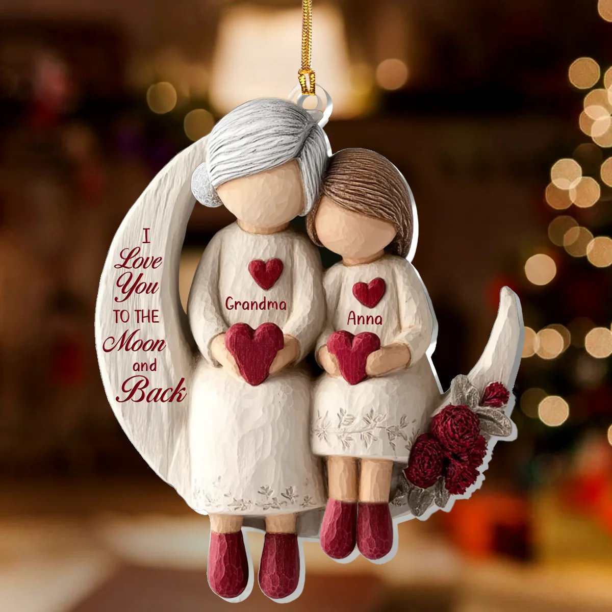 Grandma And Grandchild Moon Love - Personalized Ornament