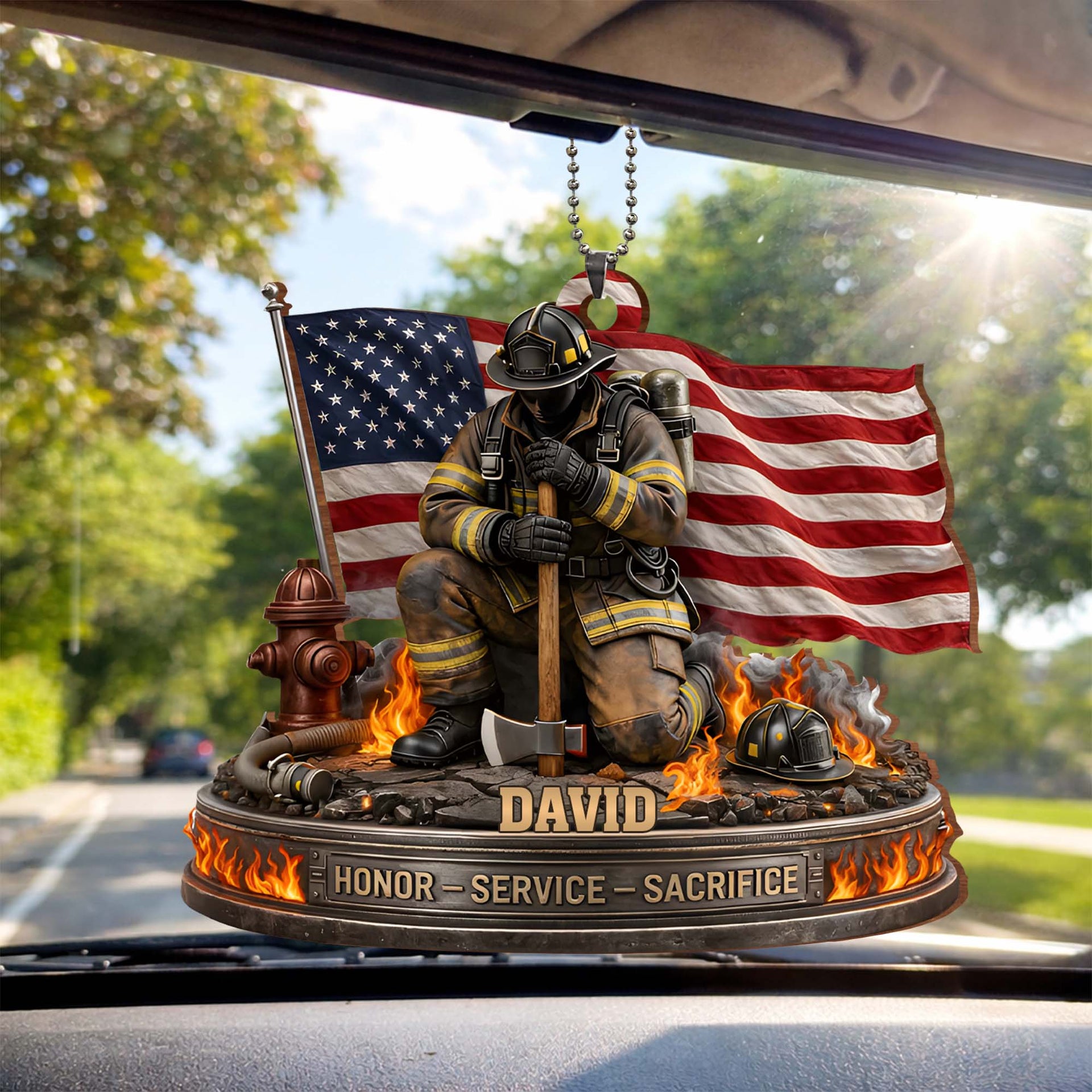 Honor - Service - Sacrifice, Personalized Ornament, Gift for Firefighters