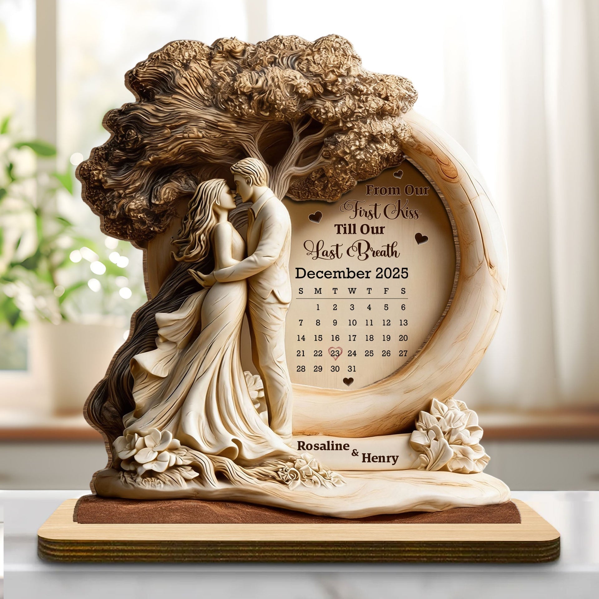 From Our First Kiss Till Our Last Breath - Personalized 2-Layered Wooden Plaque