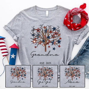 Personalized Grandma Tree Stars And Grandkids T-Shirt, Patriotic 4th Of July