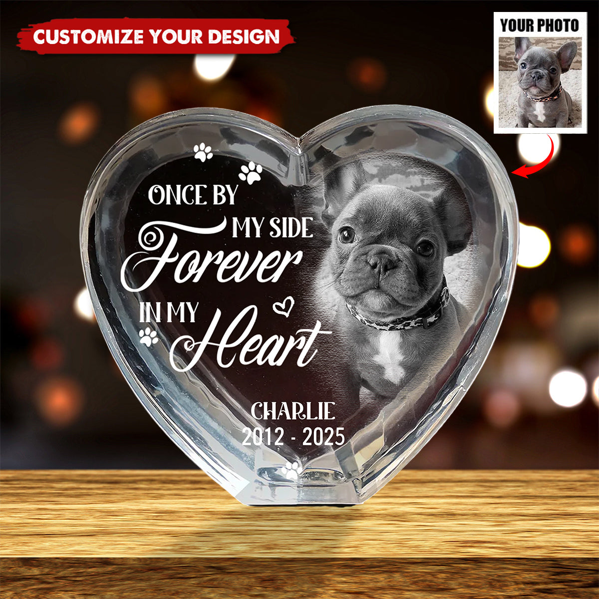 Custom Photo Your Love Lives On In My Heart - Pet Memorial Personalized Custom 3D Crystal Heart Shaped