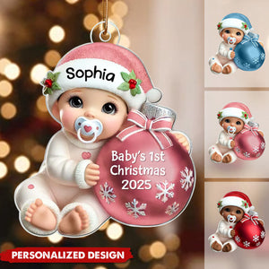 Baby Beside Christmas Bauble 3D Effect Baby's First Christmas Personalized Ornament
