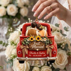 Personalized Just Married Truck Ornament, Custom Couple Acrylic Ornament