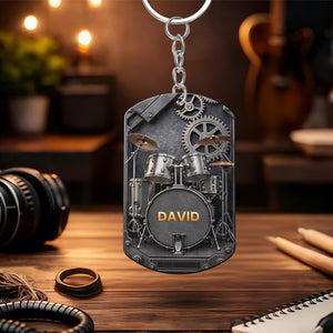 Drummer's Heart Beats Keychain, Stainless Steel Keychain