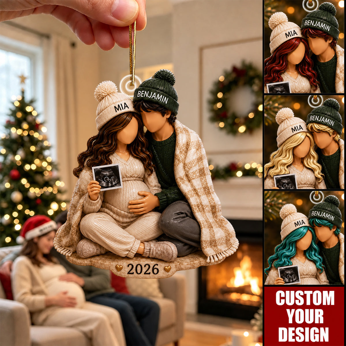 Personalized Pregnancy Christmas Acrylic Ornament, Expecting Parents Baby Keepsake