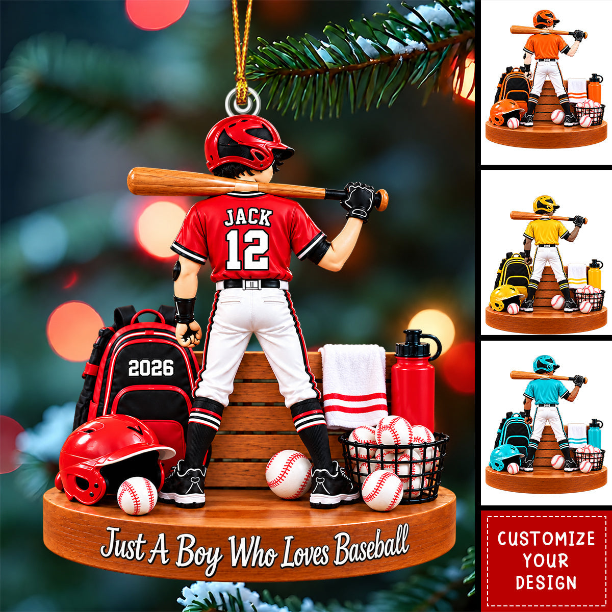Just A Boy Who Loves Baseball Ornament, Personalized Baseball Ornament