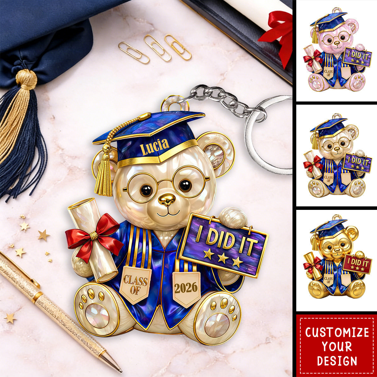 I Did It Class Of Graduation Personalized Bear Keychain