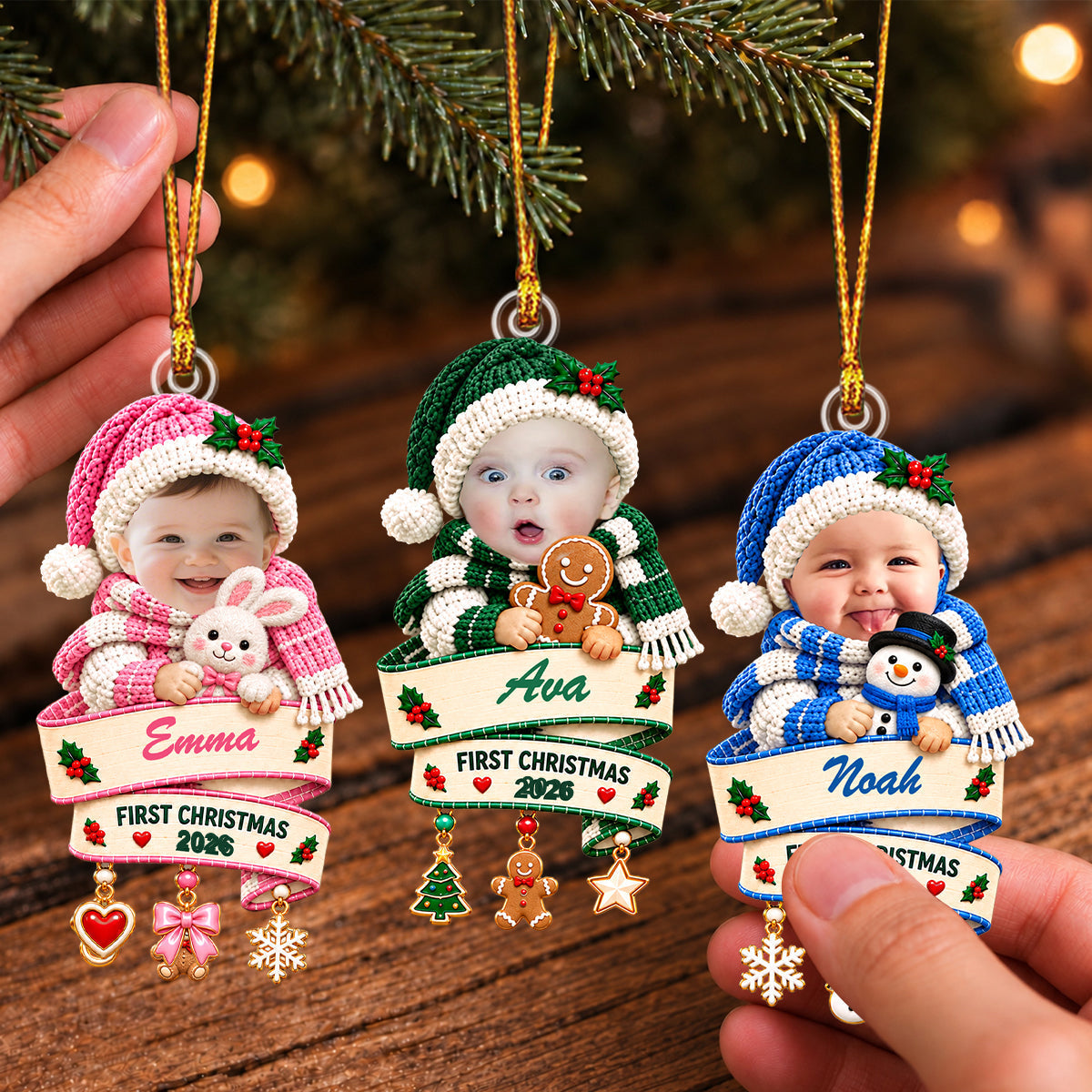 Custom Photo Baby First Christmas Ornament, Newborn Keepsake Gift