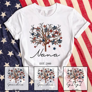 Personalized Grandma Tree Stars And Grandkids T-Shirt, Patriotic 4th Of July
