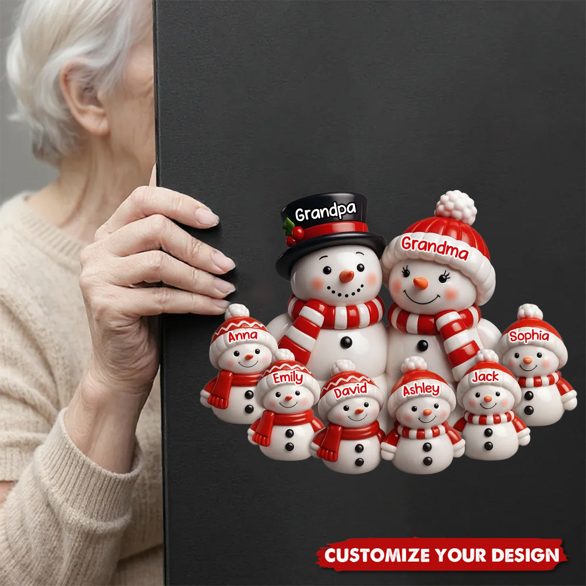 3D Effect Cute Snowman Family Christmas Decor Personalized Decal
