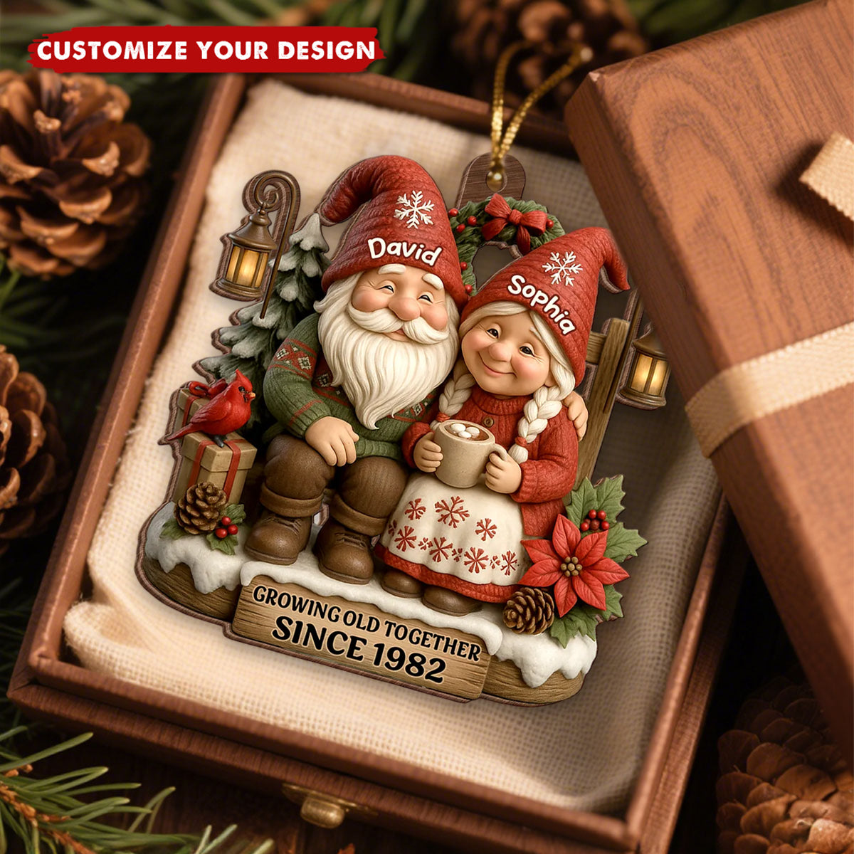 Couple Sharing Holiday Cheer Together - Personalized Wooden Ornament