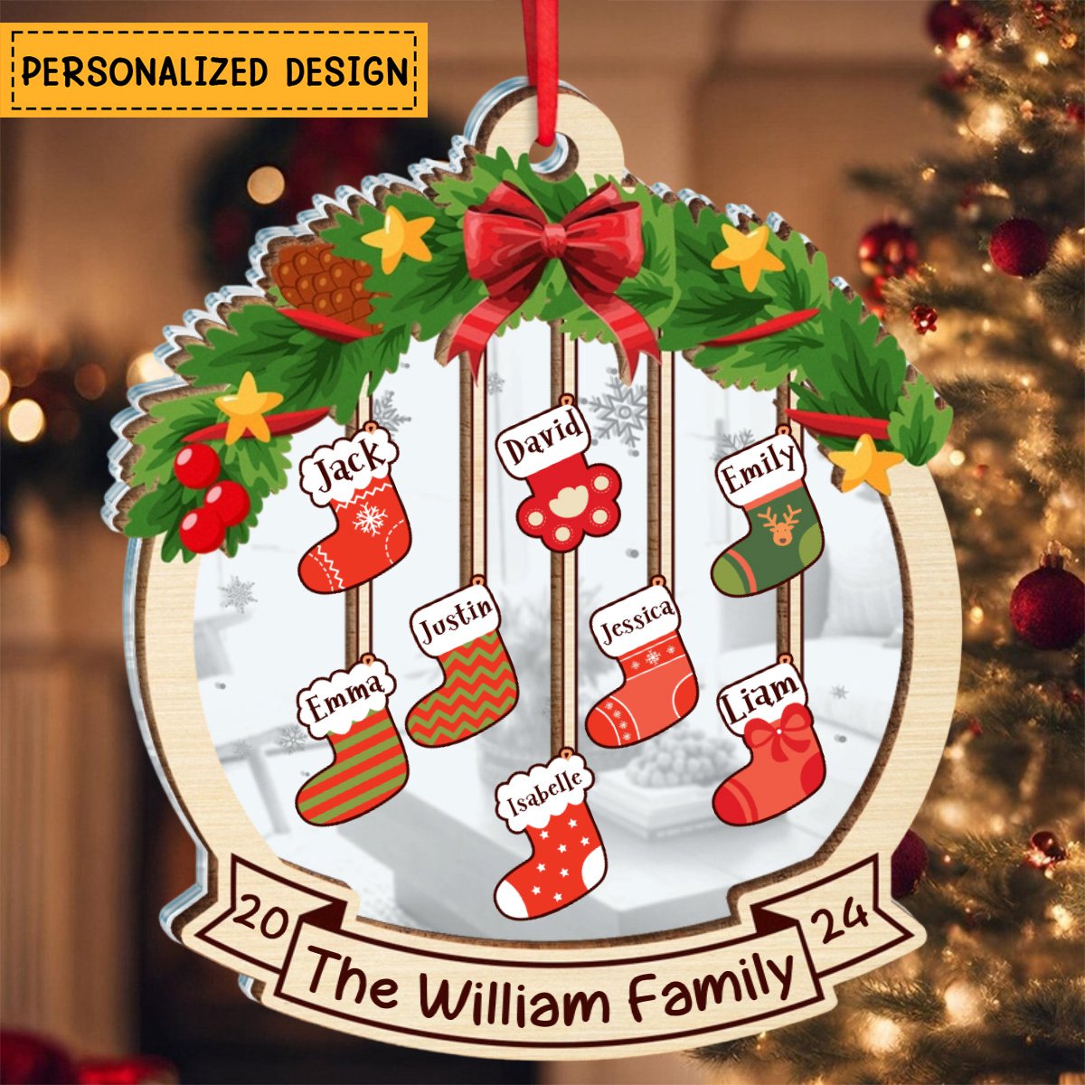 Personalized Christmas Family Stocking Wooden Ornaments - Gifts for Your Family