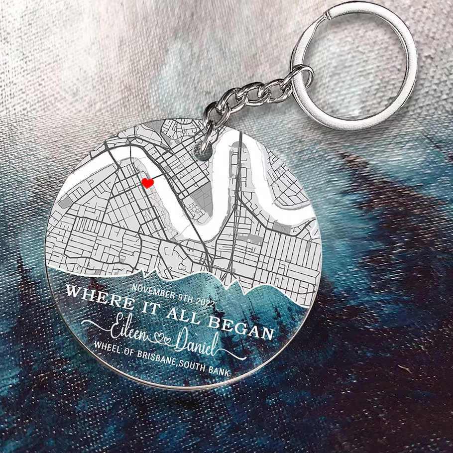Our First Date Custom Location Map - Personalized Acrylic Keychain Valentine's Gift