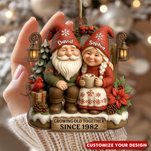 Couple Sharing Holiday Cheer Together - Personalized Wooden Ornament