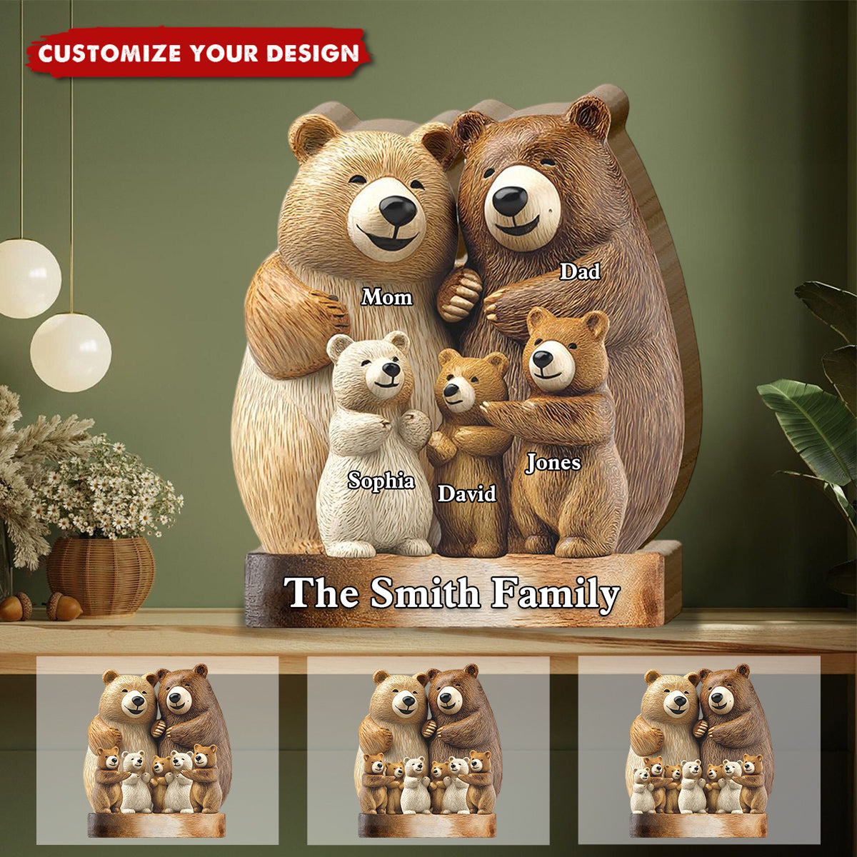 Family Bear - Personalized Family Shaped Plaque