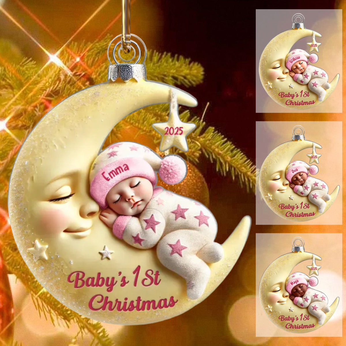 3D Effect Baby On Moon Keepsake Gift - Personalized Acrylic Ornament