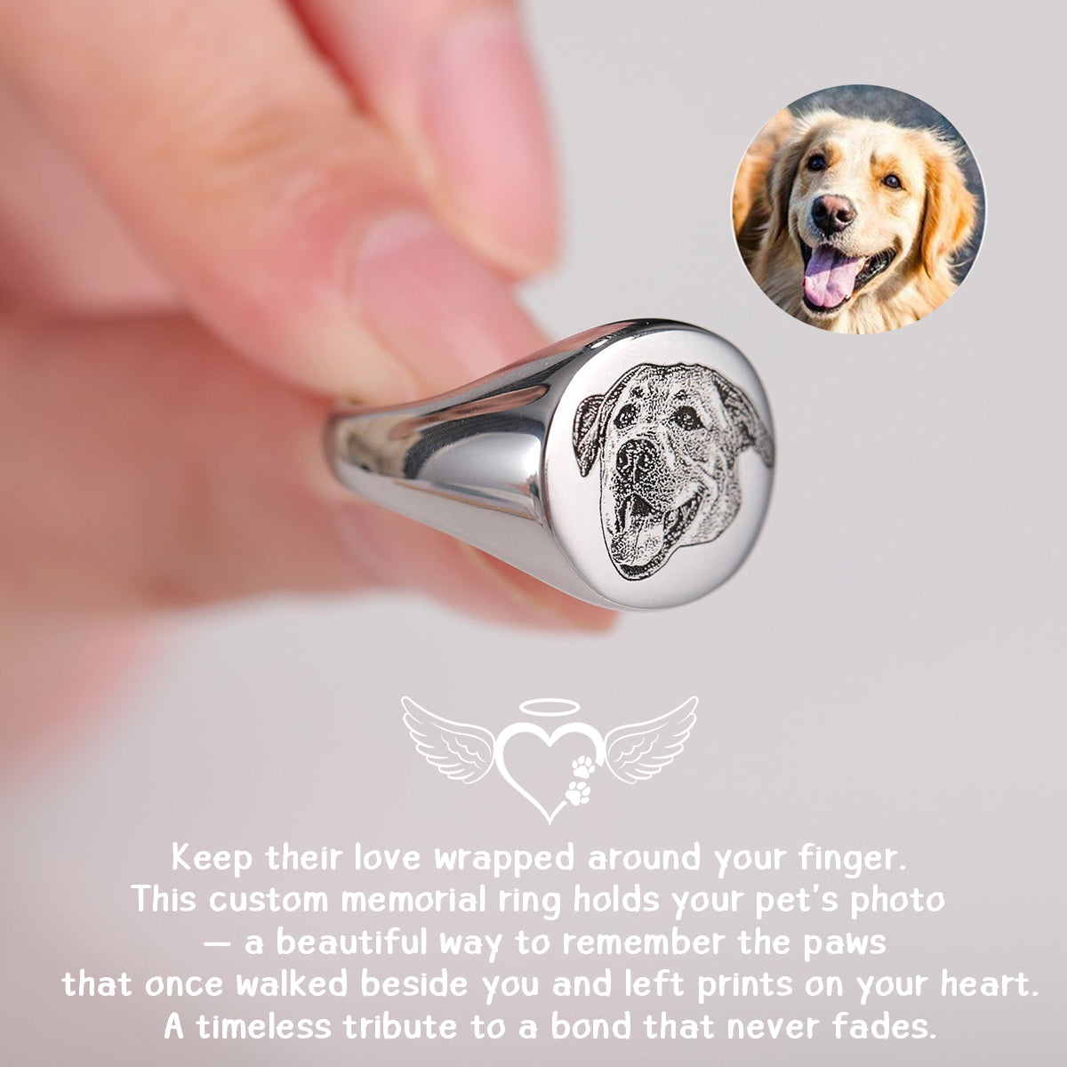 Personalized Dog Portrait Signet Ring, Pet Memorial Gift