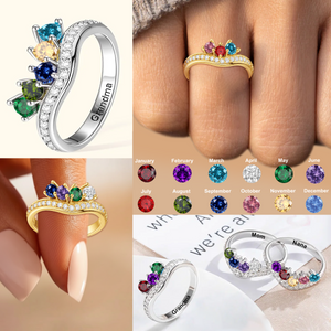 Personalized 1-5 Family Birthstone Ring, Gift for Mom Grandma