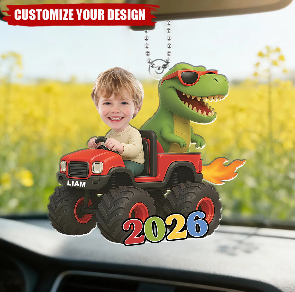 Personalized Kid Photo Dinosaur Truck Car Hanging Ornament
