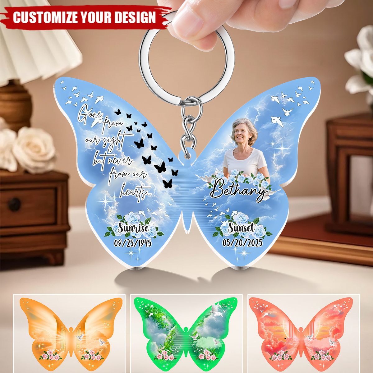 Personalized Custom Photo Memorial Butterfly Keychain
