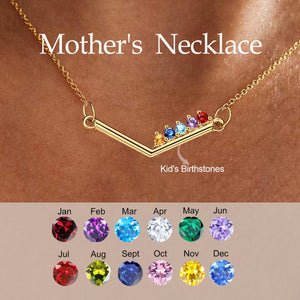 Personalized Birthstone V-shaped Necklace, Gift For Mother