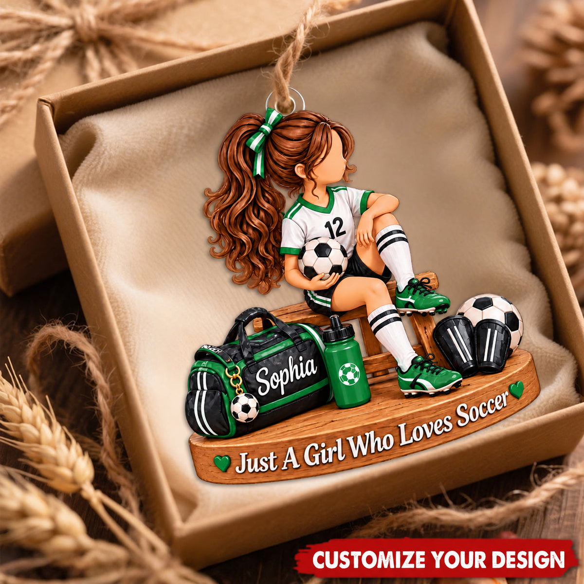 Personalized Soccer Girl Ornament, Custom Name Acrylic Soccer Christmas Gift