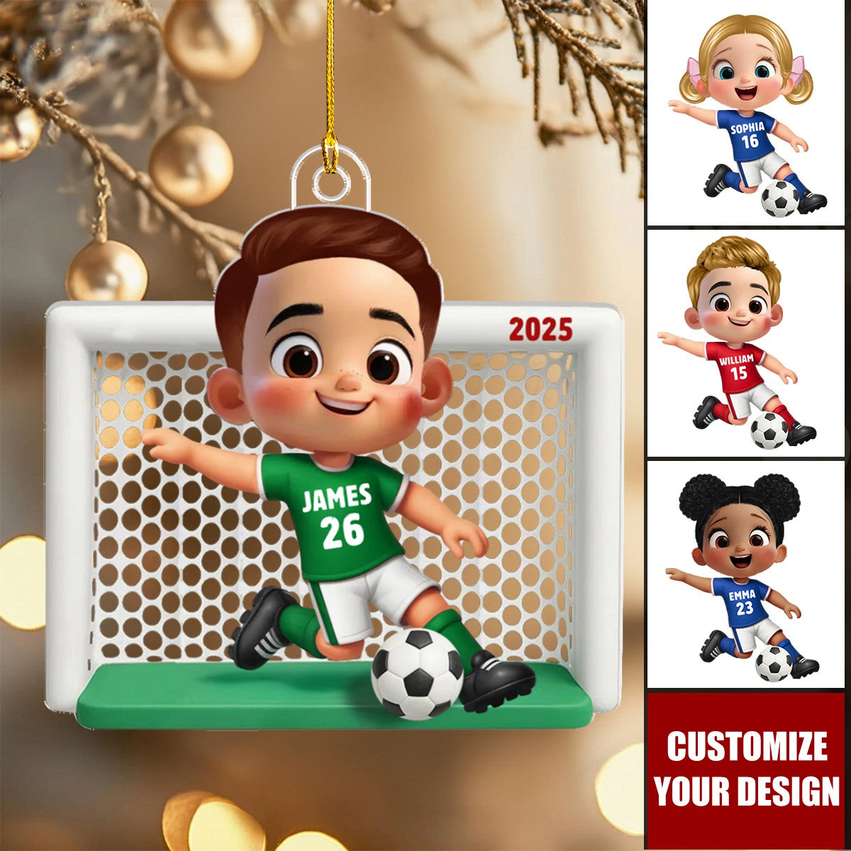 Boy Girl Soccer Player Personalized Acrylic Ornament, Christmas Gift