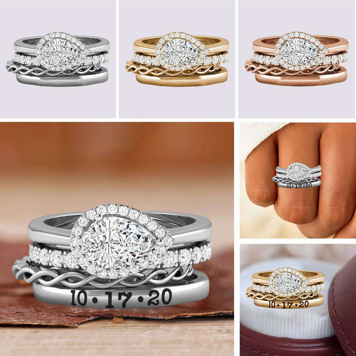 Perfect Pear Moissanite Personalized Engagement Ring Stack