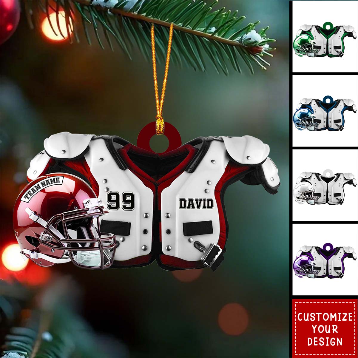 Personalized American Football Ornament 2026, Custom Shoulder Pads and Helmet Keepsake