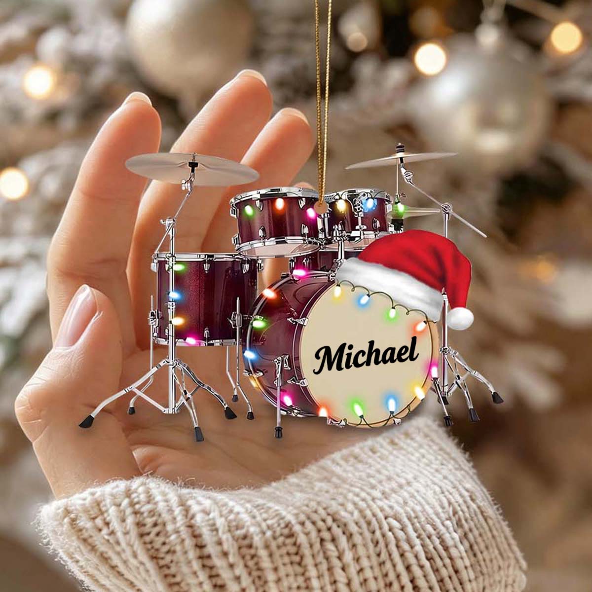 Personalized Name Drum Ornament, Christmas Gifts For Drummer