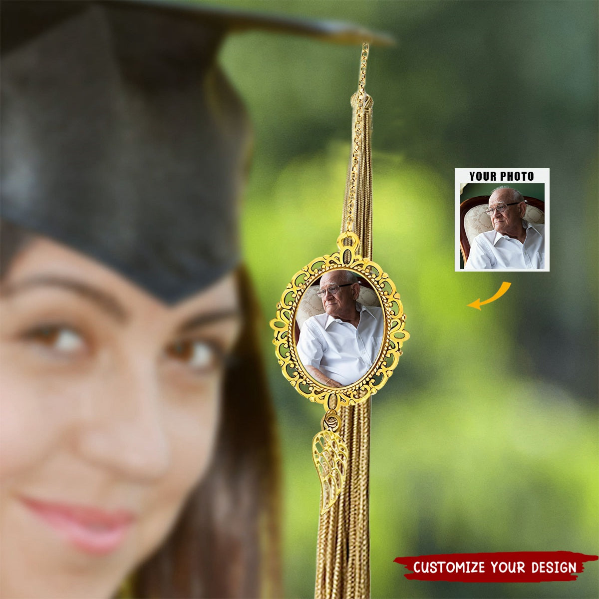 Custom Memorial Graduation Gifts for Her Graduation Tassel Photo Charm with Angel Wing