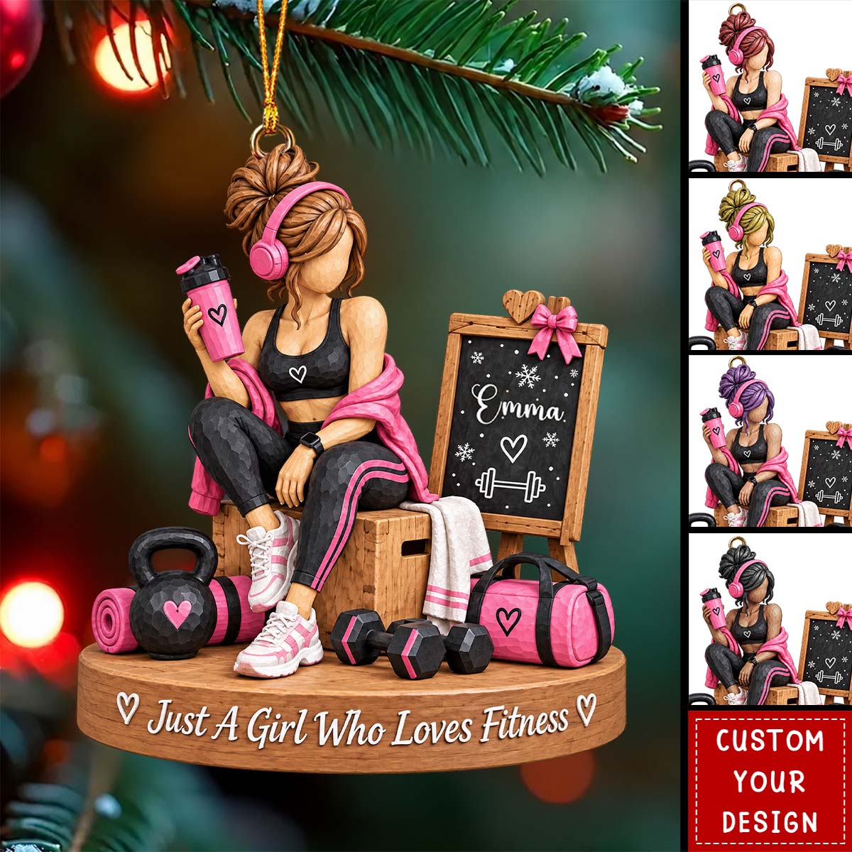 Personalized Fitness Gym Girl Ornament, Weightlifting Gym Lovers Keepsake For Her