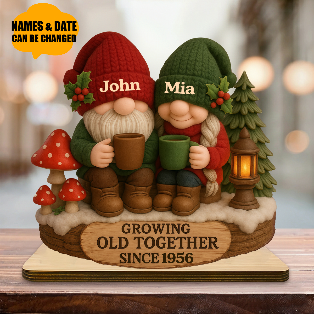 Growing Old Together Couple Personalized Wooden Plaque