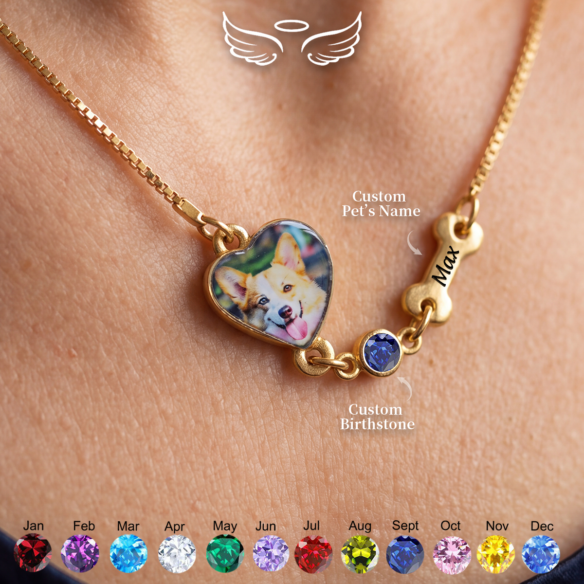 Forever In My Heart, Personalized Pet Photo Birthstone Necklace