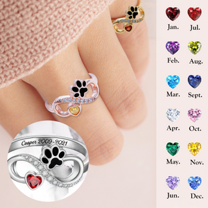 Personalized Pet Paw Birthstone Ring - Gift For Pet Lovers