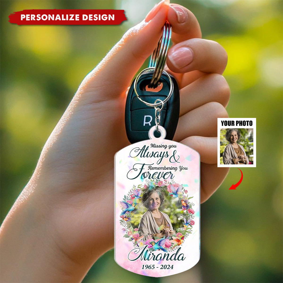 Personalized Memorial Keychain with Photo and Butterflies