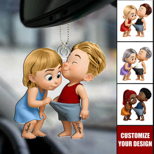 Funny Cartoon Couple Personalized Acrylic Car Hanger Ornament, Anniversary Gift