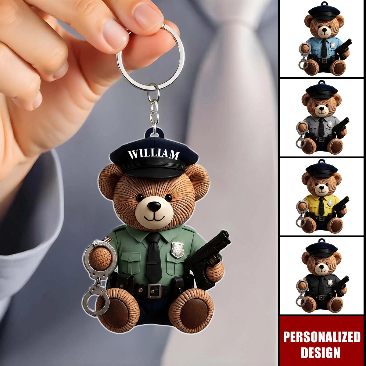 Personalized Protecting And Serving Police Bear Keychain