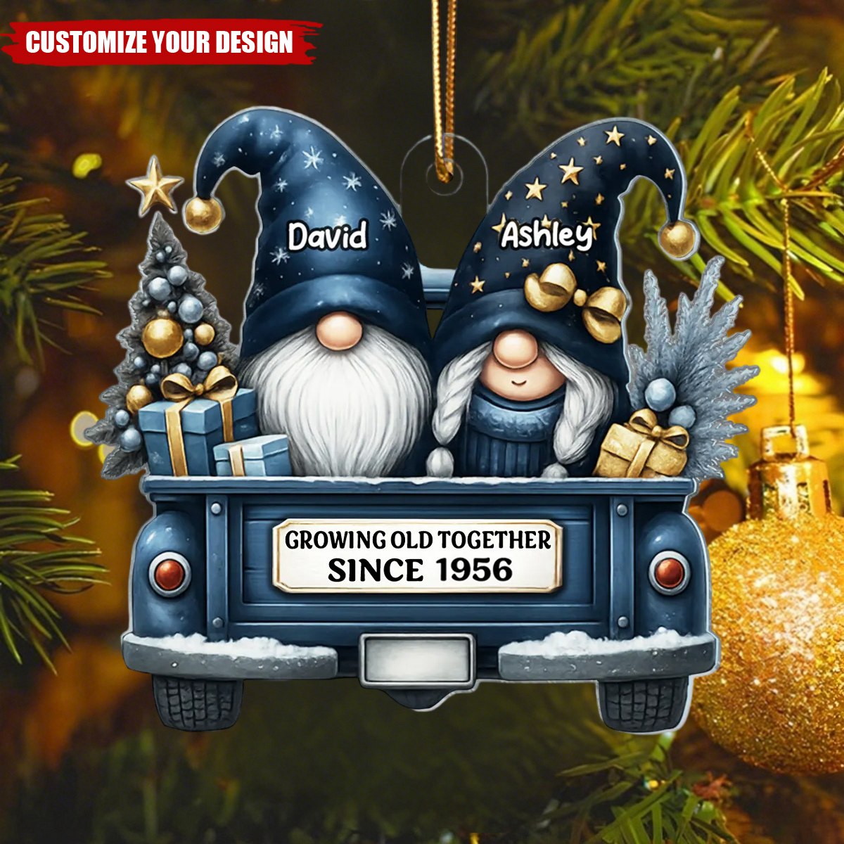 Couple Growing Old Together Personalized Acrylic Christmas Ornament, Gift for Couple
