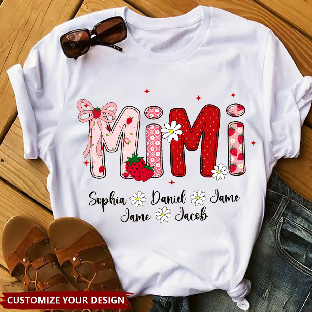Mimi Strawberry And Grandkids Sweet Summer Time - Personalized Custom Unisex T-shirt
