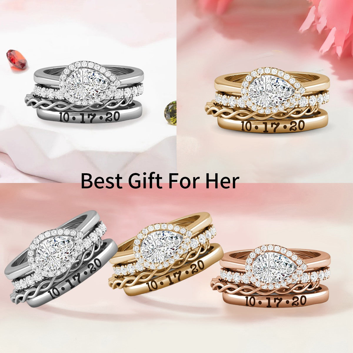 Perfect Pear Moissanite Personalized Engagement Ring Stack