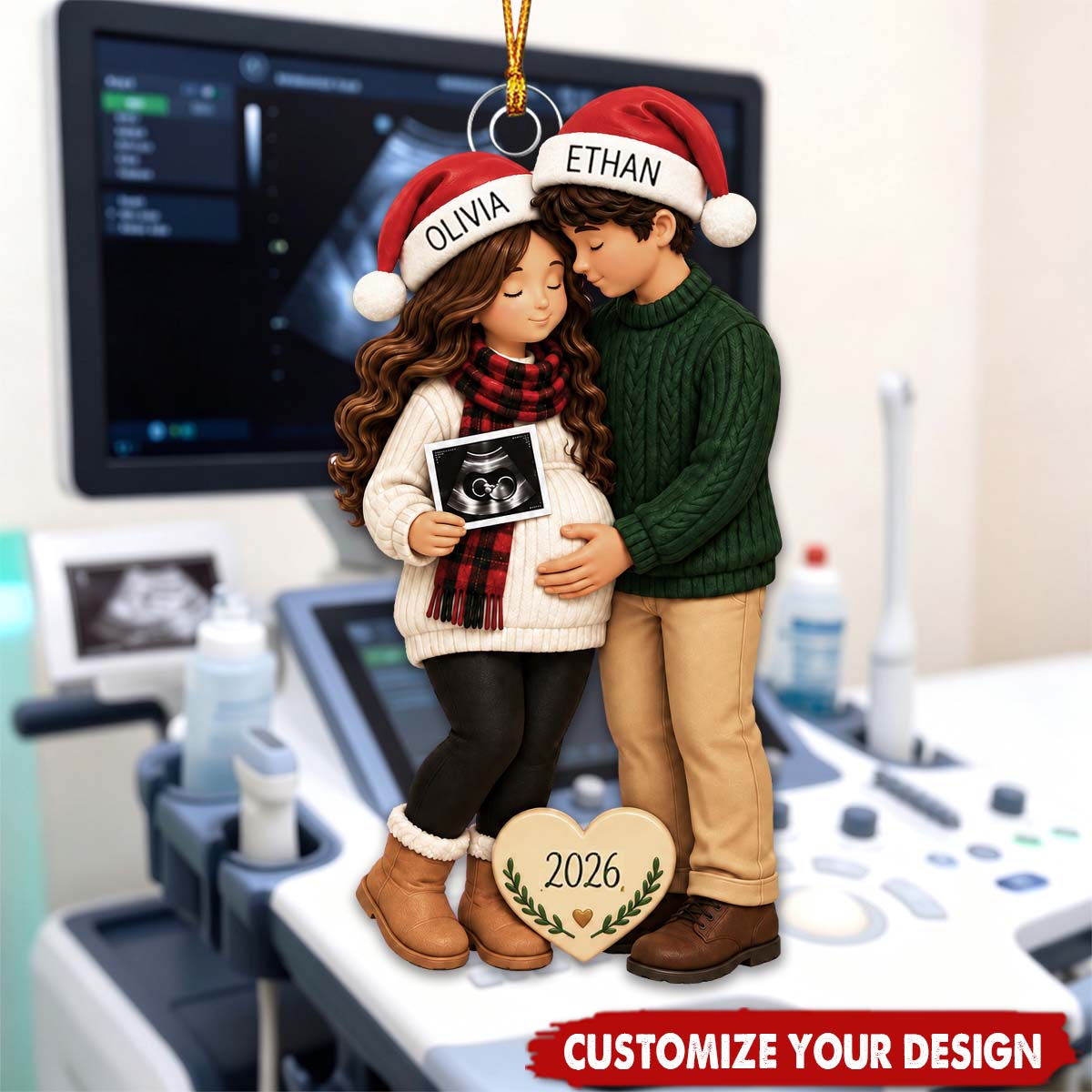 Personalized Pregnancy Christmas Ornament, Expecting Parents Gift, Baby Bump Keepsake